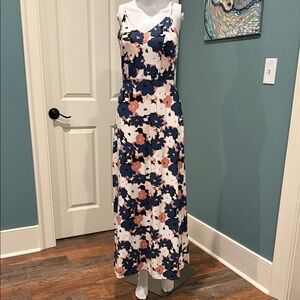 Market & Spruce Navy and Pink Floral Maxi Dress
